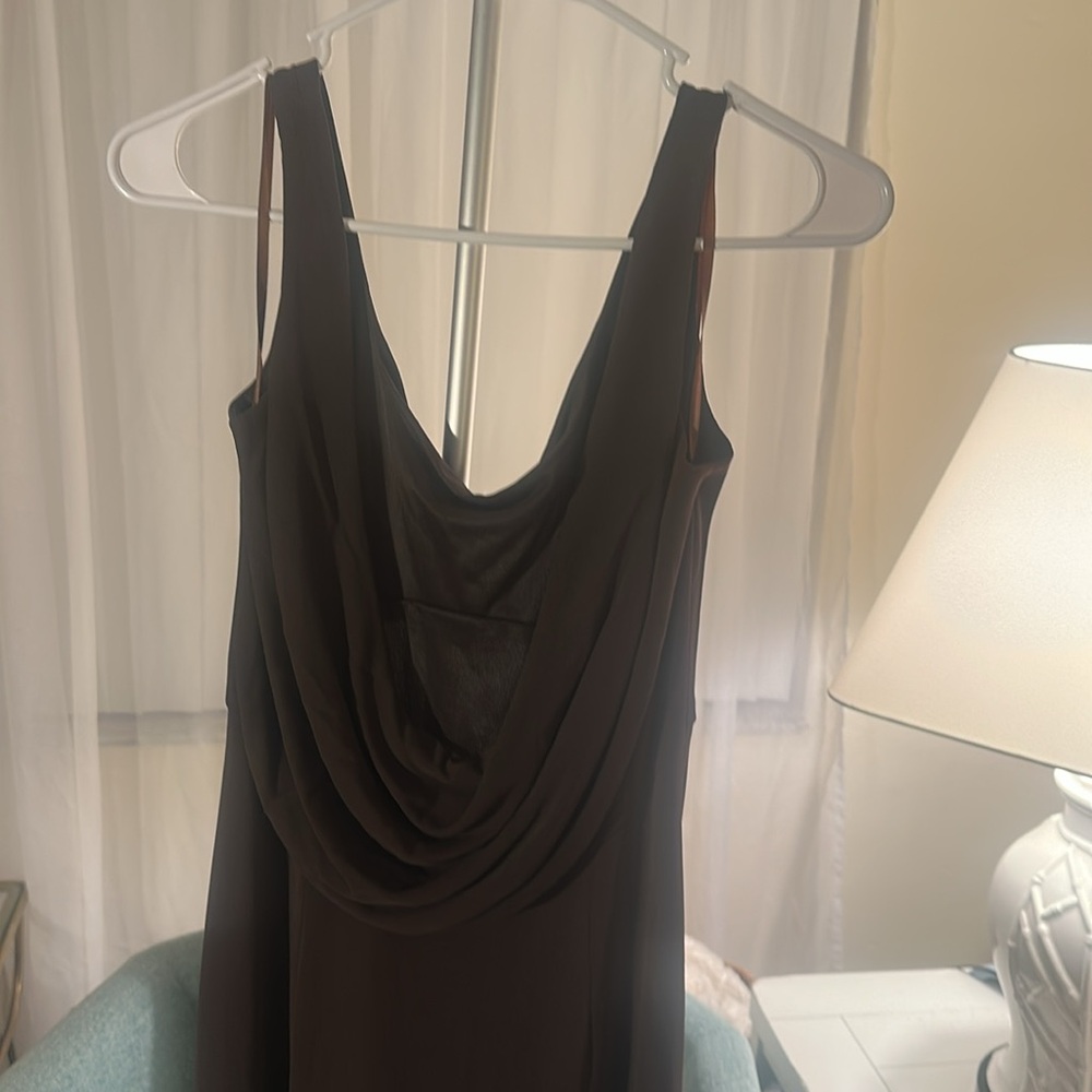 Andrea Polizzi /Rex Lester Maxi Sz 8 Vintage Plunging Back Chocolate Brown Dress - Picture 3 of 7